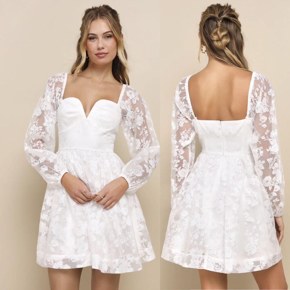 Lulus Darling White Burnout Floral Bustier Mini Dress L Wedding